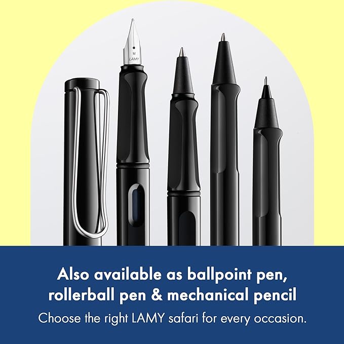 LAMY safari black - Fountain Pen with ergonomic grip & polished steel nib in size B - ideal for any Writing & Calligraphy - including LAMY T 10 blue cartridge - Right-Handed