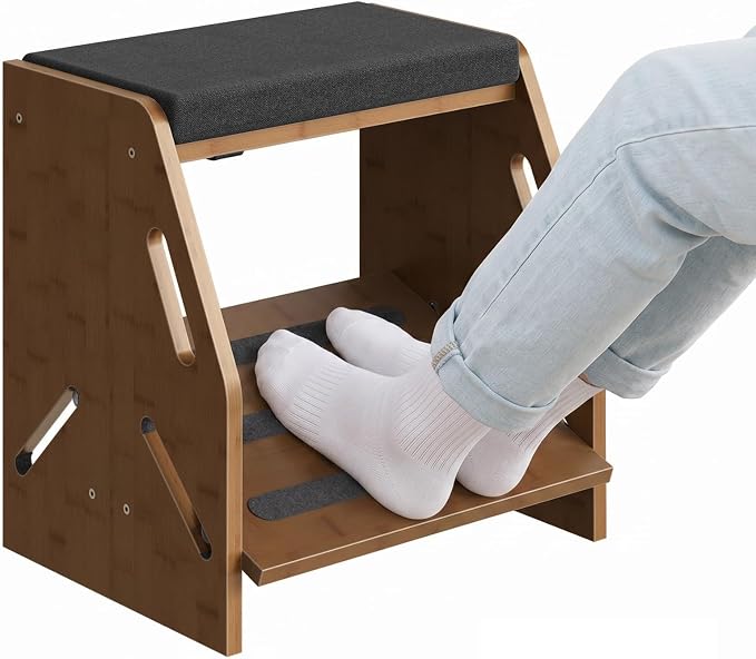 CHOEZON Adjustable Foot Rest Under Desk, Wooden Footrest with Cushion and Non-Slip Design, 2-Layer Sliding Office Foot Stool with Ergonomic Design for Posture Support, Home Office, Wenge Brown MJD01MA