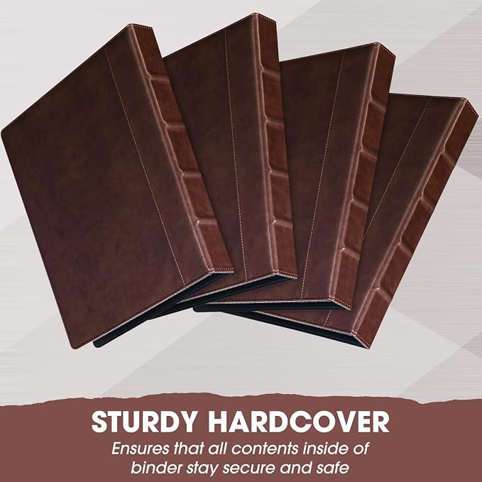 Yexiya 4 Pcs Vintage Hardback 3 Ring Binder Planner Portfolio Leather Round Ring Binder Organizer Holds 200 Sheets with 2 Inner Pockets, 13 x 10 Inch(1 Inch,Brown)