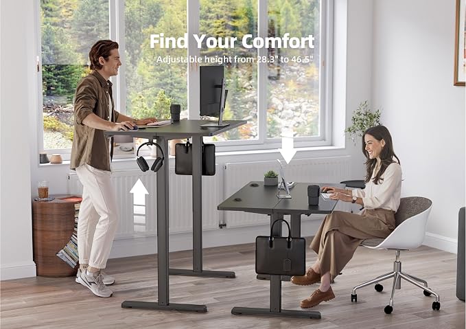 YDN Electric Standing Desk Adjustable Height, 35 x 20 Inches Stand up Desk with Cable Management, Home Office Desks with Splice Board & Black Frame, Black Top