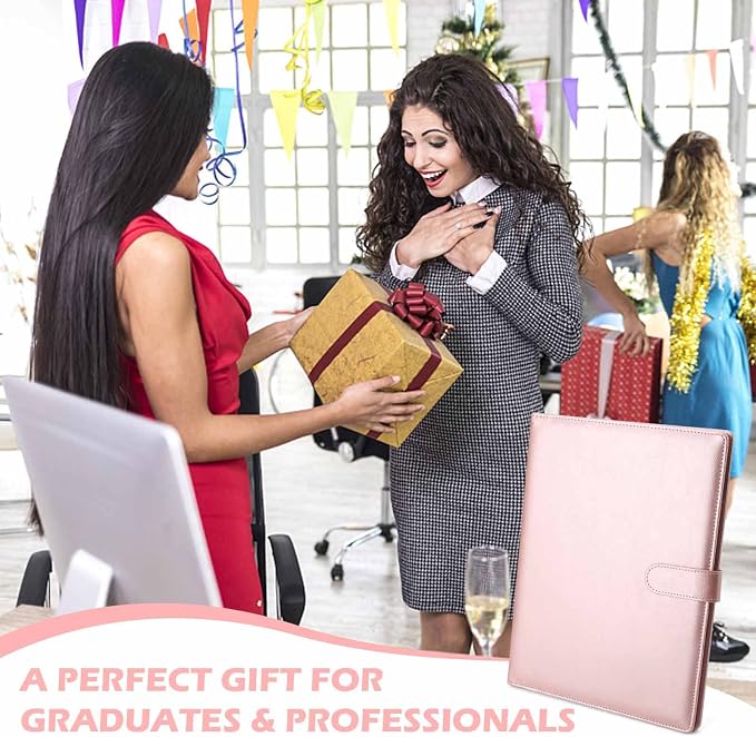 Tiankool Padfolio Portfolio Folder Binder-Faux Leather Portfolio Folder with Cover for A4 Notepad Holder, Business Portfolio for Resume, Legal Pad, Interview, Letter-Size Padfolio for Women/Men, Rose