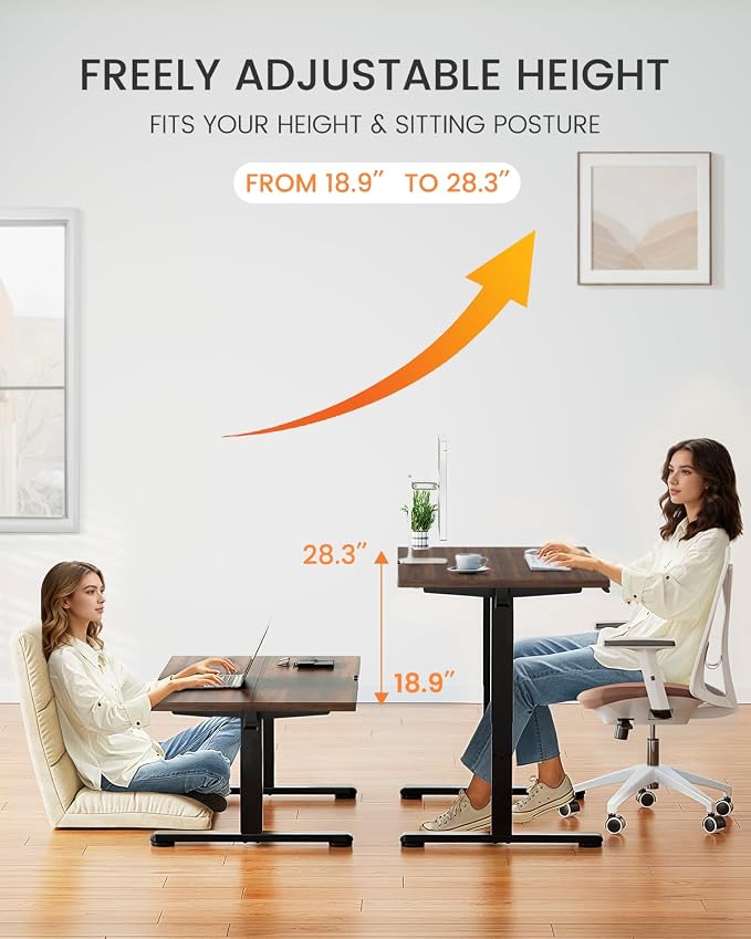 ErGear Low Height Adjustable Desk, Lifts 18.9-28.4 Inches, 48 X 24 Inches Electric Standing Desk for Kids, 4 Height Memory Settings & Storage Hooks, Home Office Computer Table & Study Desk, Walnut
