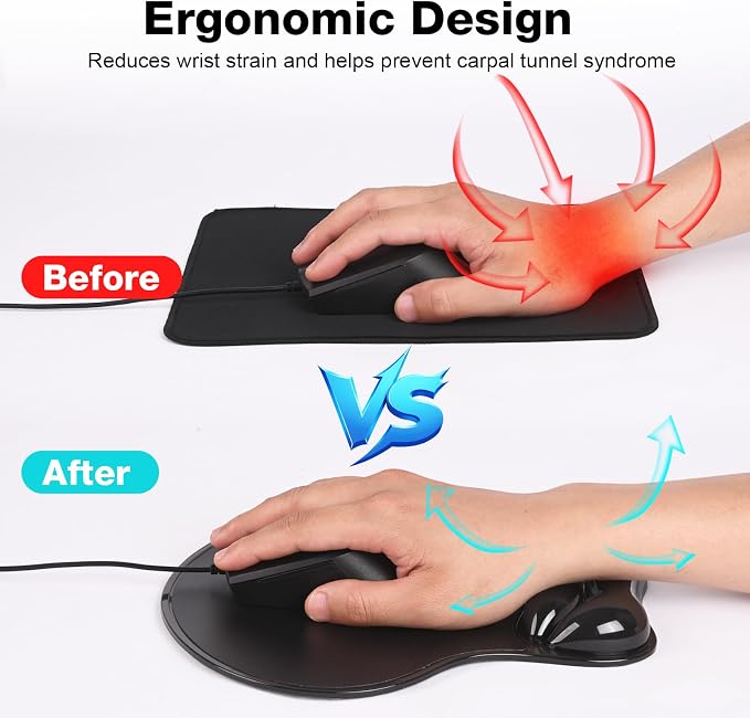 Mouse Pad with Wrist Rest, Ergonomic Mouse pad Gel Comfortable Computer Wrist Support for Laptop, Pain Relief Mousepad with Non-Slip PU Base for Office & Home Black