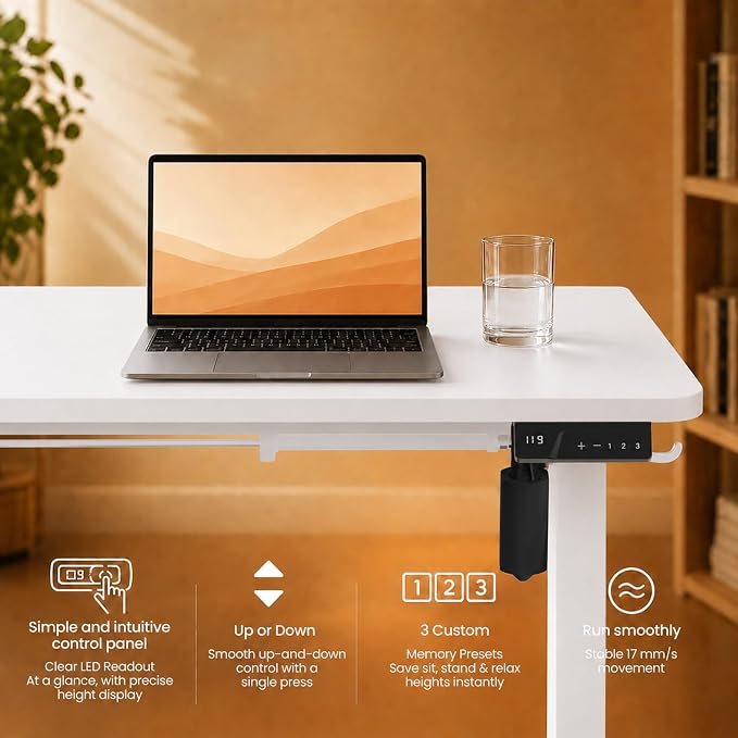 Electric Standing Desk, 40" x 24" Adjustable Height Sit Stand Desk, Small Space Workstation, Compact Computer Desk for Home Office, Stable Steel Frame (White)