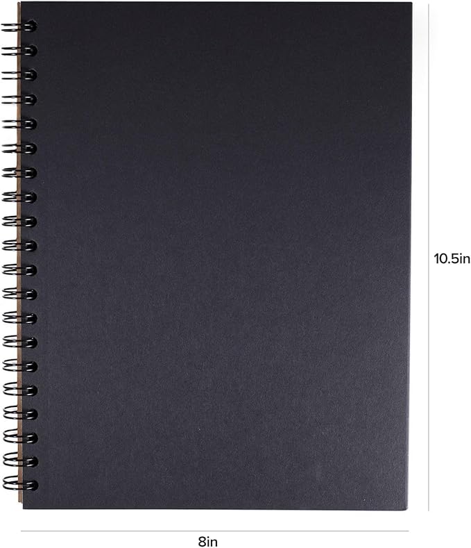 Unruled Blackout Blank Spiral Notebook, 70lb Premium Plain Black Paper, 55 Sheets, Recycled and Sustainable, 10.5" x 8", 2 Pack, Black Foil/Wire