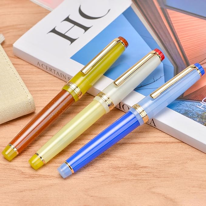 Set of 3 Jinhao 82 Fountain Pens Mixed Color Acrylic Classic Style Fine Point Gold Trim Pen with Converter Set