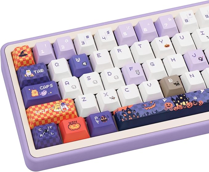 Cute Keycaps, Cherry Profile PBT Keycaps 130 Keys Dye-Sublimation Custom Keycap Set for 61/64/68/84/87/100/104/108 Cherry Gateron MX Switches Gaming Mechanical Keyboard Halloween Themed