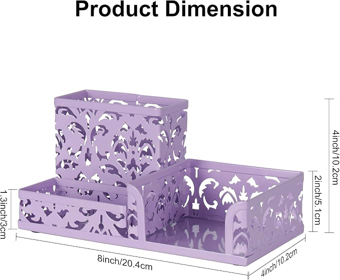 EasyPAG Desk Organizer 3 Compartment Pen Holder for Desk Office Supplies Caddy with Sticky Notes Holder for School Home, Purple