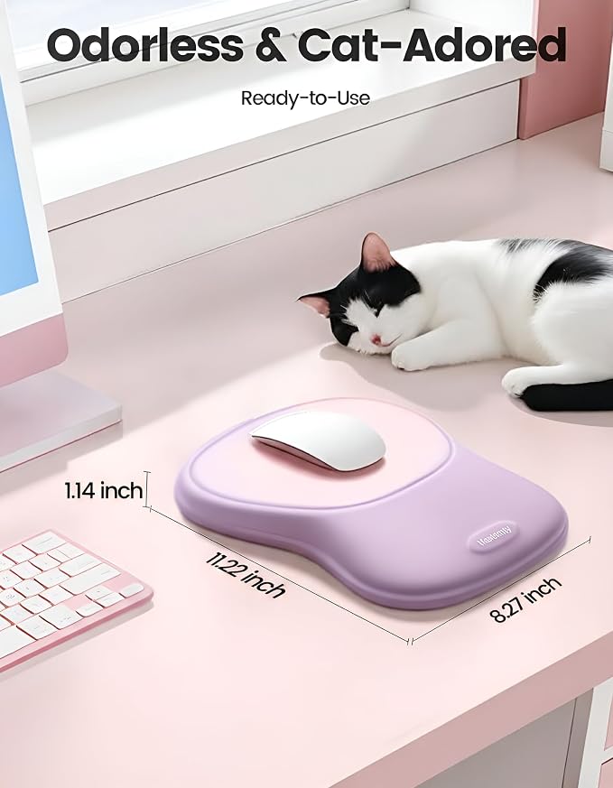 Meatanty Mouse Pad with Wrist Rest, Ergonomic Mouse Wrist Support, Desk Mouse Mat Computer Accessories, Comfortable Palm Hand Pain Relief, Cute Non-Slip Laptop Cushion, Office Home Gaming Women-Purple
