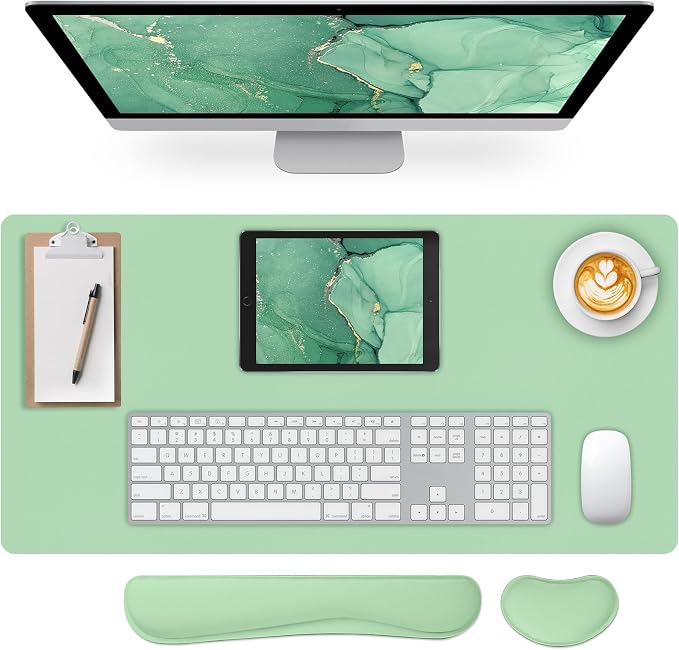Mouse Pad and Keyboard Wrist Rest, 3-in-1 Large Keyboard and Mouse Pad Set, Wrist Rest for Computer Keyboards, Non-Slip Green Desk Mat for Women St. Patricks Day Accessories, 31.5" X 15.7"