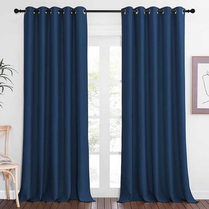 NICETOWN Sliding Door Window Treatment Blackout Patio Door Curtain Panels, Privacy Thermal Drapes for Bedroom Living Room Department with Grommet Top (Moroccan Blue, W66 x L110)