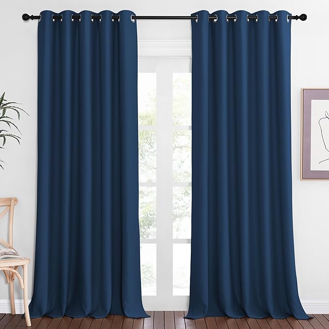 NICETOWN Blackout Curtains 102 Inch Length, Thermal Insulated Curtains for Bedroom Grommet Energy Saving Room Darkening Drapes for Living Room Window, 1 Panel, Moroccan Blue, 66" W x 102" L