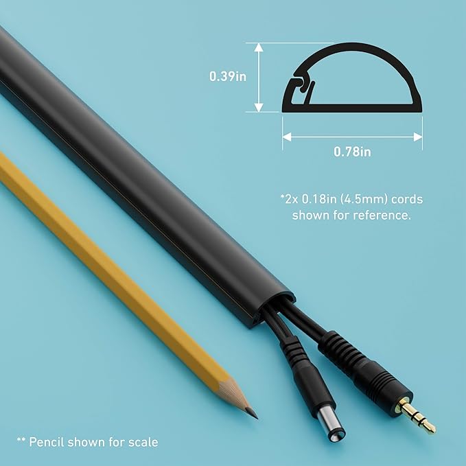 D-Line 157in Cord Hider Kit, Patented Cable Cover, Hide Wires on Wall, Channel for TV Mount Cords, Raceway Wire Hiders, Paintable, Adhesive, Half Round, 10x 0.78in W x 0.39in H x 15.7in L, Black