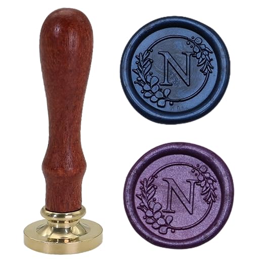 Initial Alphabet Wax Seal Stamp Set, Retro Letter N Sealing Stamp with 150Pcs Sealing Wax Beads in 5 Color, Melt Non Stick Spoon Pen Kit for Wedding and Christmas (N)