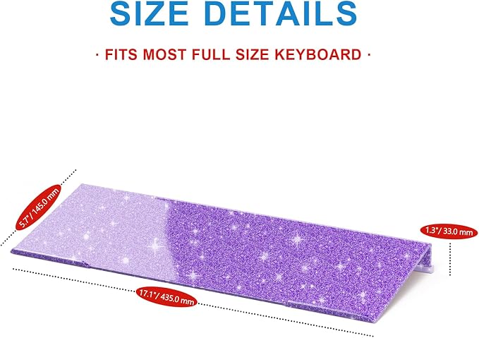 WINFFOR Comfortable Computer Keyboard Stand - Ergonomic Keyboard Riser Acrylic Tilted Keyboard Holder for Easy Typing&Working at Home Office - Fits All Keyboard Sizes - 17'' Wide (Glitter Purple)