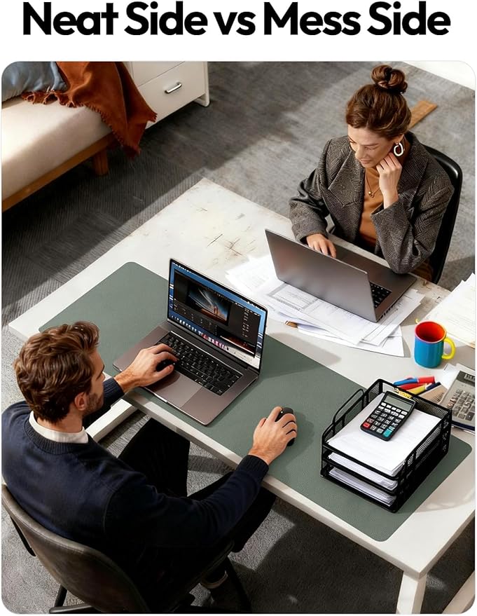 YSAGi Leather Desk Protector, Office Mat, Large Mouse Mat, Non-Slip PU Leather Blotter, Laptop Desk Mat, Waterproof Writing Pad for Office and Home(Dark Green, 63" x 24")