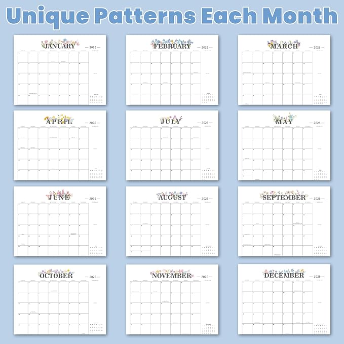 Desk Calendar 2026-2027 - 18 Month Desktop Calendars (Jan 2026–Jun 2027),Large 22x17 Monthly Calendar with Home & Office Floral Desk Pad Calendars (Black, 22 * 17)