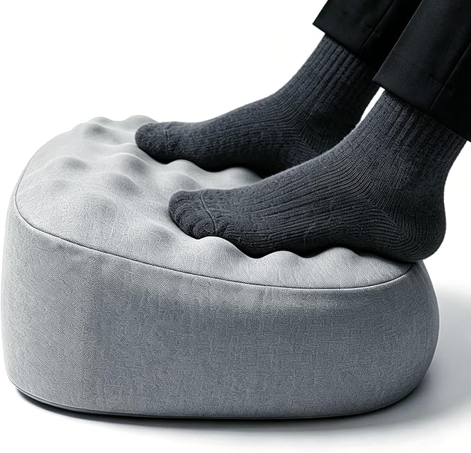 Foot Rest Under Desk, Memory Foam Ergonomic Footrest, Grey | Massage Pebble Surface, Office Foot Stool for Under Desk at Work, Gaming Foot Rest, Washable Cover, Non-Slip Base