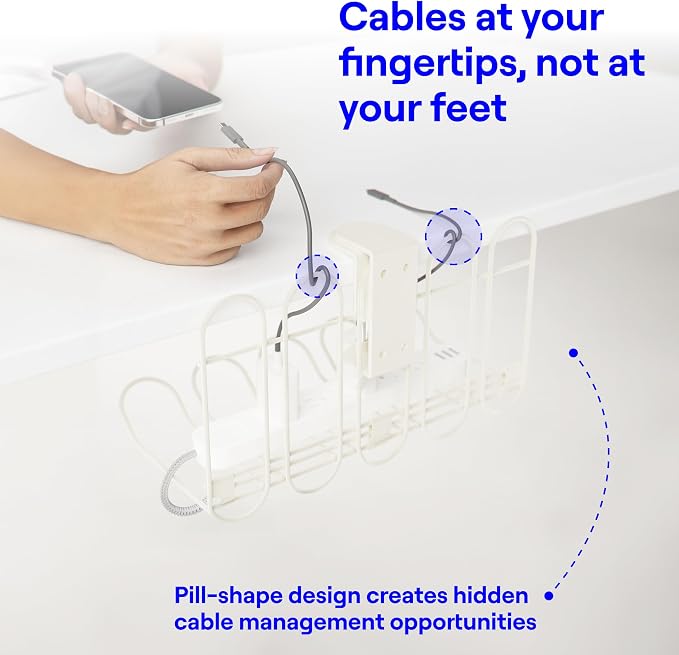 CarryUp Under Desk Cable Tray for Dorm Room - Cream | No Drill Wire Management Clamp, Computer Cord Organizer, Cable Hider & Holder, Cord Office Organization, Dorm Essentials