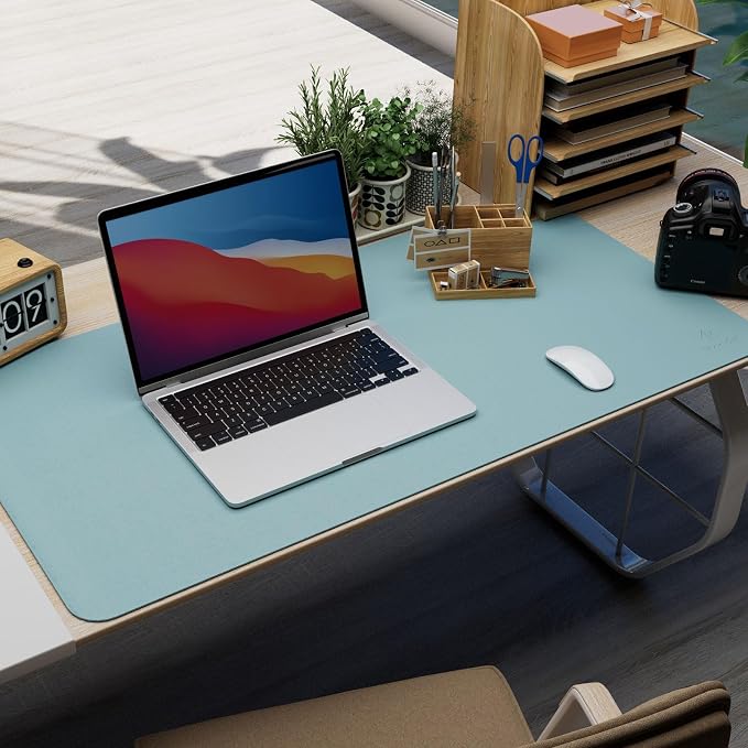 K KNODEL Large Desk Protector Mat and Pad for Office (Sky Blue, 17"x35.4") | Waterproof Desk Mat, Desk Pads and Blotters, Desktop Mat, Desk Protector and Cover, Office Computer, Laptop and Keyboard Mat