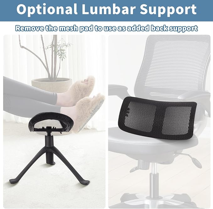 Under Desk Footrest, 2-in-1 Height Adjustable Rotatable Ergonomic Under Desk Foot Rest Ottoman, Rolling Leg Rest Stool with Breathable Mesh and Nylon Frame for Home Office