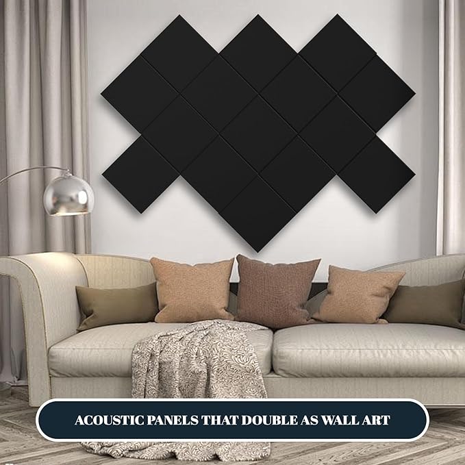 15 Pack Sound Proof Foam Panels for Walls, Acoustic Panels 12" x 12" x 0.35" High Density Sound Absorbing Panels for Home Studio, Office, Gaming Room & Theater