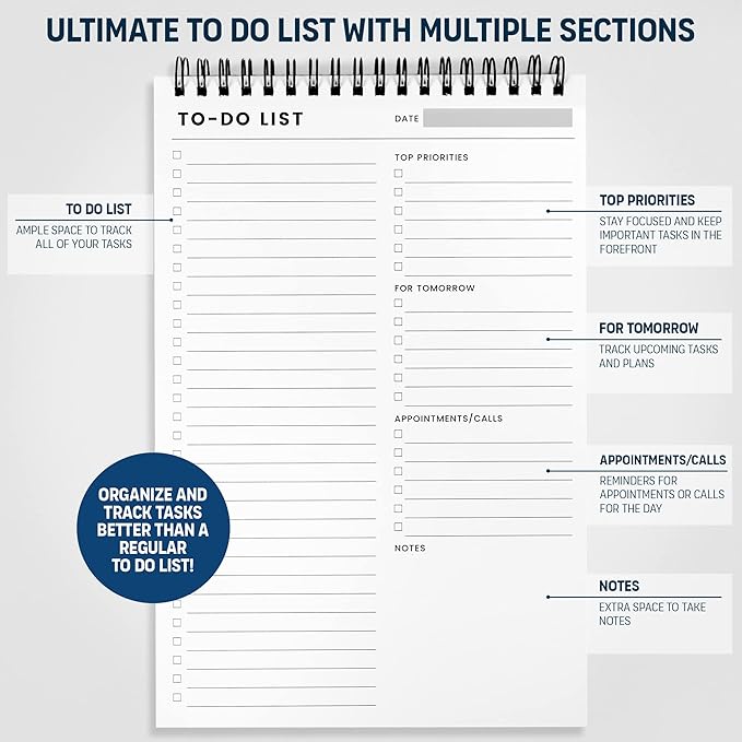 Of a Happy Kind To Do List Notepad: With Multiple Functional Sections - 6.5 x 9.8 60 Sheets - Spiral Daily Planner Notebook - Task CheckList Organizer Agenda Pad for Work - Note and Todo Organization