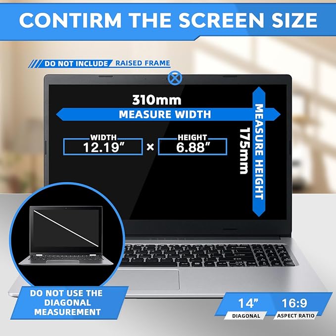 ZOEGAA 14 Inch Laptop Privacy Screen Filter, Compatible with HP Dell Acer Asus Samsung Lenovo Thinkpad, for Removable 16:9 Widescreen Display Laptop Privacy Screen 14 inch and Anti-Glare Protector