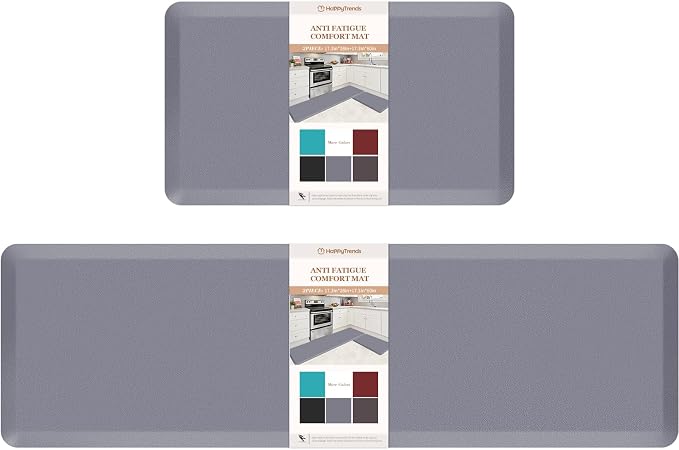 HappyTrends Kitchen Mat,17.3"x28"+17.3"x60" Grey, Cushioned Comfort Anti-Fatigue Waterproof Floor Mat Kitchen Rugs, Thick Perfect Ergonomic Foam Standing mat for Kitchen, Home, Office, Laundry