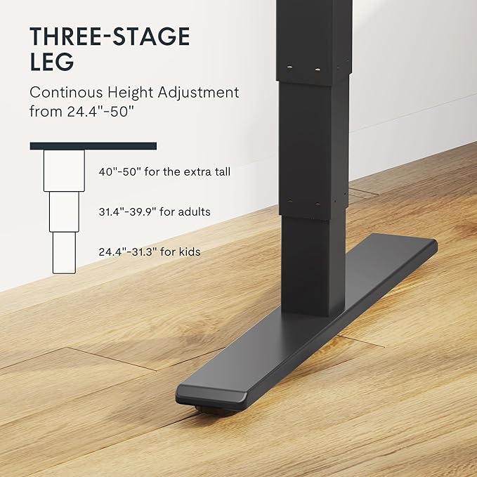 FLEXISPOT E6 MAX Bamboo Dual Motor 48x24 Inch 3-Stage Heavy Duty Standing Desk, 330lbs Weight Capacity, Height Adjustable Desk w/Cable Management & Wheels (Solid Bamboo Desktop + Black Frame)