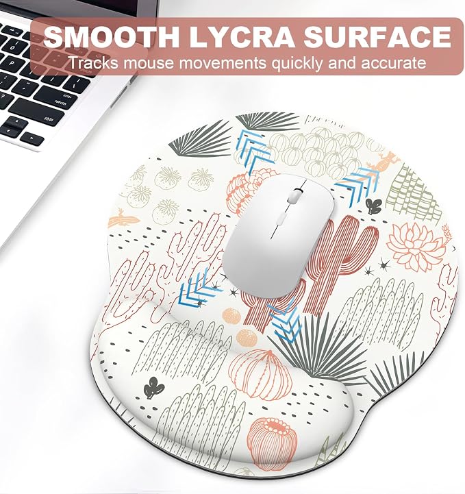Ergonomic Mouse Pad with Wrist Rest and Keyboard Wrist Rest, Mousepad and Wrist Rest for Computer Keyboard, Pain Relief, Non-Slip Rubber Base, Mouse Pad with Wrist Support for Gaming, Office, Cactus