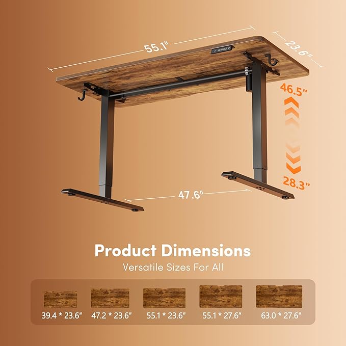 FEZIBO Standing Desk, 55 × 24 Inches Electric Height Adjustable, Sit Stand Up, Computer Office Desk with Splice Board, Black Frame/Rustic Brown TOP