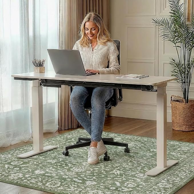 36"x48" Office Chair Mat for Hardwood Tile Floor, Under Desk Carpet Protector for Rolling Computer Chair Mat, Machine Washable Area Rug, Anti-Slip 1/5" Thick Low Pile Thin Vinyl Floor Mat, Sage