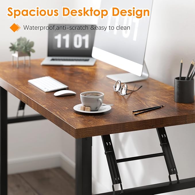 sogesfurniture Small Foldable Computer Desk 31.5 inches, Folding Sturdy Laptop Workstation Table for Home Office, Retro No Assembly Portable Study Writing Gaming Desk for Small Spaces, Rustic Brown