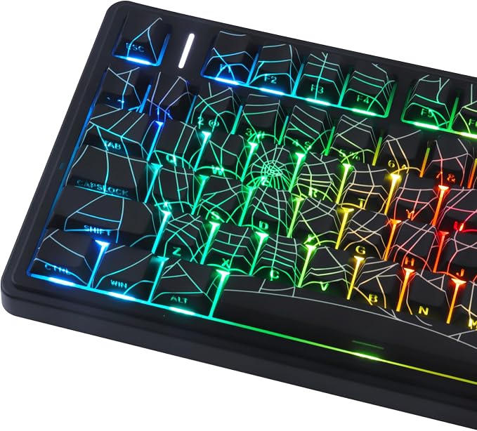 Tsungup Keycaps 130 Keys PBT Cool Spider Web Side Print Custom Keycaps,Cherry Profile Key Caps Keyboard Keycap Set for Cherry MX Switches Mechanical Keyboard(Black)