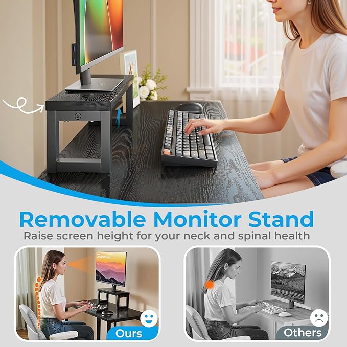 GreenForest Folding Desk with Monitor Stand, 31.5 Inch Foldable Computer Desk with Hook and Storage, Sturdy Small Space-Saving Writing Work Table for Home Office Dorm, Black