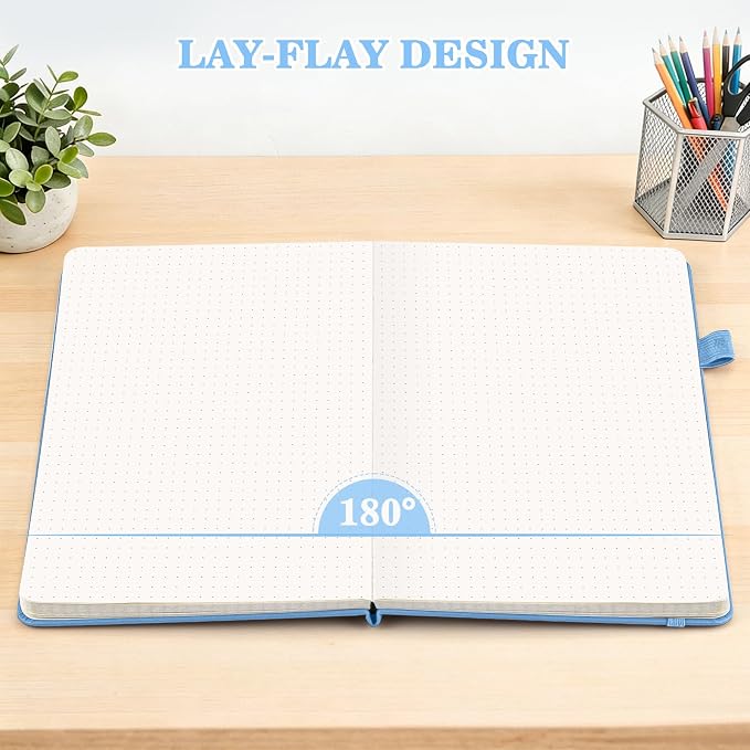 OMEYA Bullet Dotted Journal Notebook 4 Pack: 160 Pages Per Pack, A5 Medium Size(5.75" × 8.38"), 120 GSM Thick Paper, Leather Dotted Notebook, Hardcover Dot Grid Notebook, Dot Journal for Wrting, Gift