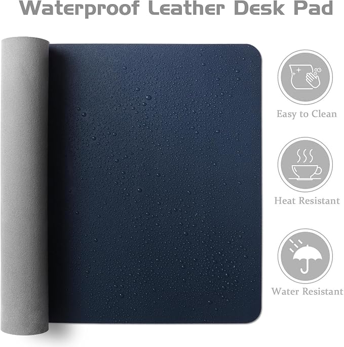 Aothia Leather Desk Pad Protector, Office Desk Mat, Large Mouse Pad, Laptop Desk Pad, Non-Slip PU Leather Desk Blotter, Waterproof Desk Writing Pad for Office and Home (Dark Blue, 55" x 24")