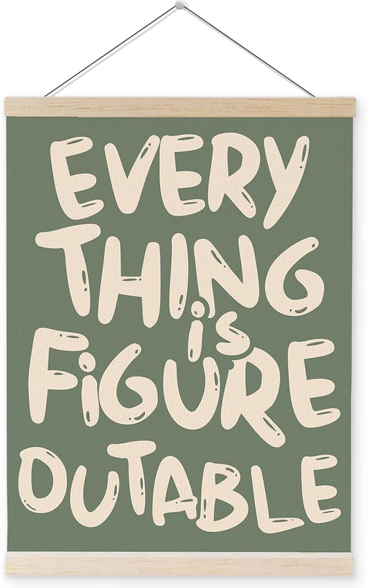 YQDEJ Everything is Figureoutable Inspirational Wall Art Poster Hanger Frame, Positive Affirmations Wall Decor, Motivational Wall Art for Home Office Classroom, 12x16 Inch