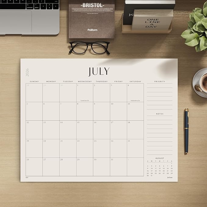 Jotsome Large Desk Calendar 2026-2027, Desk Pad Calendar From July 2026 to December 2027 22x17 inch, Desk Blotter Calendar for Home and Office, Easy Planning (Beige, 17" x 22")