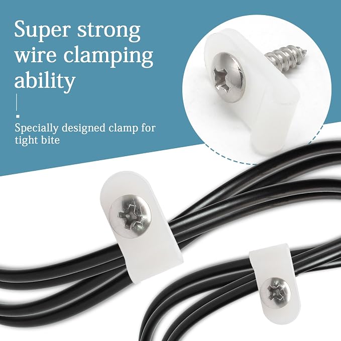 100 Pcs 1/8 Inch White Nylon Cable Clip Wire Clamp | R-type Screw Mounting, 3.3mm, Wire Management, Stainless Steel Screws Included