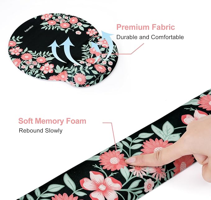Petmolico Desk Pad Set with Wrist Rest for Keyboard & Mouse, Blue & Red | Anti-slip PU base, durable Lycra & memory foam, relieves wrist fatigue, perfect for work, home & daily use
