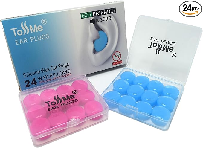 Wax Ear Plugs for Sleep - 24 Silicone Wax Earplugs for Swimming and Sleeping - Gel Ear Plugs for Noise Cancelling, Ear Protection - SNR -32dB earplugs