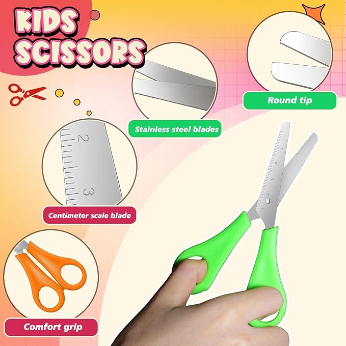 200 Pcs Back to School Supplies Kit Include 50 Student Scissors 50 12 Inch Plastic Rulers 50 Pencil Sharpeners 50 Highlighters for School Classroom Home Charity Donation Supplies (200)