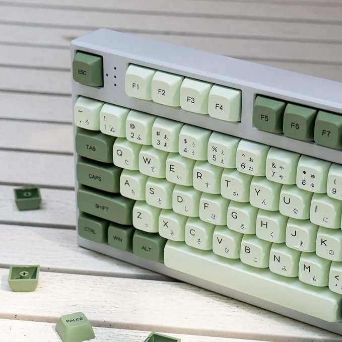 mintcaps PBT Japanese Keycaps Matcha Green XDA Profile Cute Keycaps Set 124 Keys Custom Dye-Sub Keyboard Key caps for Cherry Gateron MX Switches Mechanical Keyboards