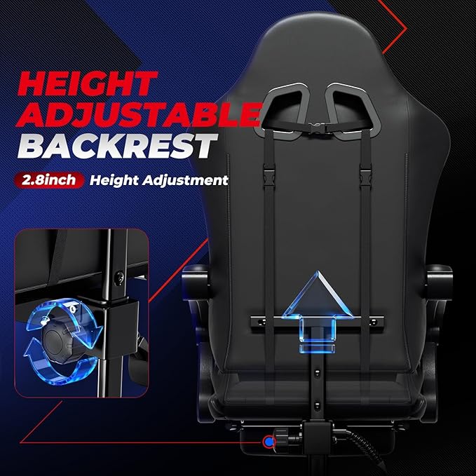 Auto Dynasty Ergonomic Gaming Chair, High-Back Office Chair w/Adjustable Lumbar Support, Linkage Armrest, Headrest & Footrest, 350LBS Recliner Swivel Computer Game Racing Chair, Black