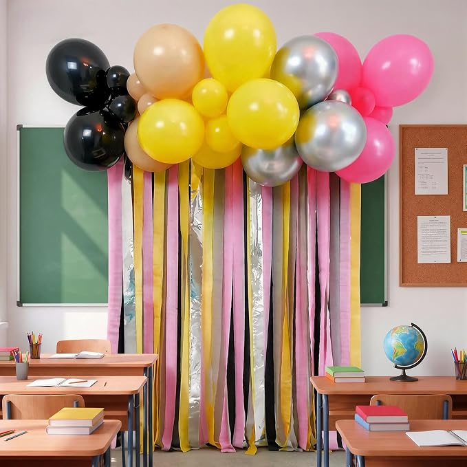 Eaasty 58 Set Pencil Balloon Arch Fringe Backdrop Back to School Party Decorations Balloon Fringe Arch Kit Pencil Theme Photo Backdrops Props Booth for Classroom Welcome Back to School Party Supplies