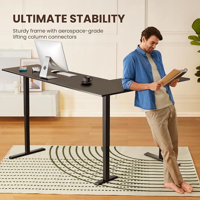 ErGear 75" x 63" L Shaped Standing Desk Electric Adjustable Height, Black | Left & Right Interchangeable Installation, 4 Memory Presets, One-Touch Control, Stable Steel Frame,220 lbs Capacity