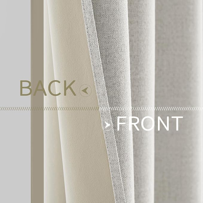 MIULEE 100% Blackout Linen Textured Curtains for Bedroom Solid Thermal Insulated Light Beige Grommet Room Darkening Curtains & Drapes Luxury Decor for Living Room 52 x 45 Inch (2 Panels)