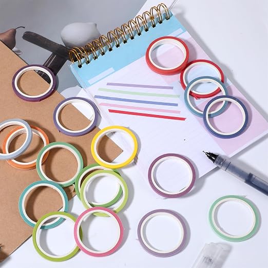 Skrfren 20 Rolls Washi Tape Set, 5mm Rainbow Pastel Colors Thin Decorative Masking Tape, Assorted Colorful Skinny Craft Tapes, Aesthetic Set for Journal, Planner, DIY, Scrapbooking, Gift Wrapping